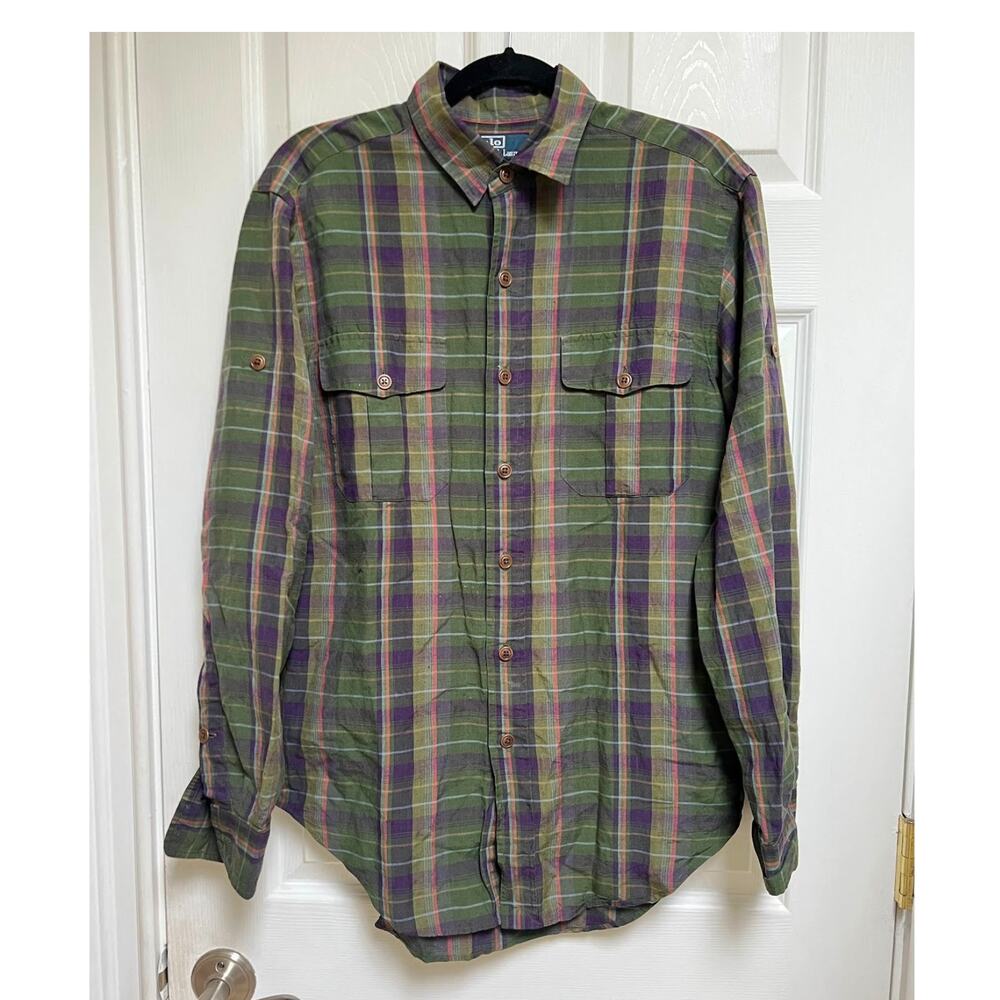 Polo Ralph Lauren Linen Silk Green Plaid Button Down Shirt